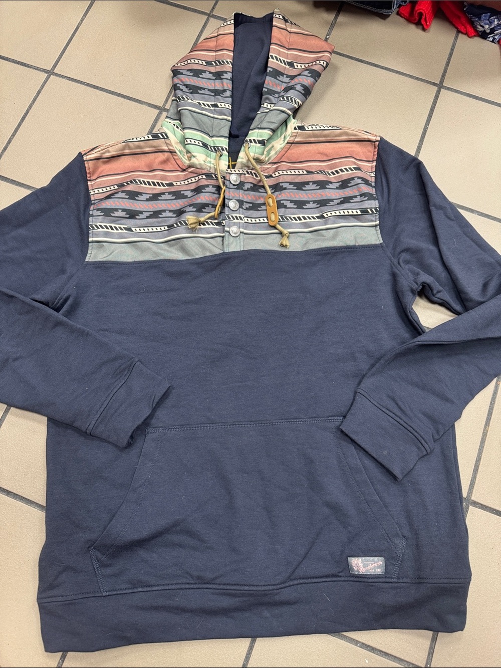 STS Ranchwear Navy Zip-Up Hoodie with Aztec Yoke
